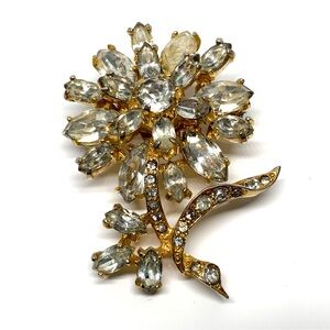 Vintage Original Eisenberg Goldtone Clear Rhinestone Flower Brooch